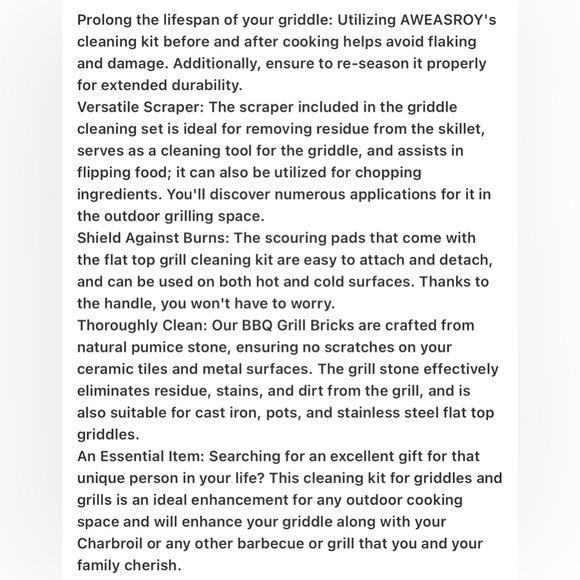 Griddle Cleaning Kit Weasroy- 10 Pieces for Blackstone, etc. - Picture 2 of 7